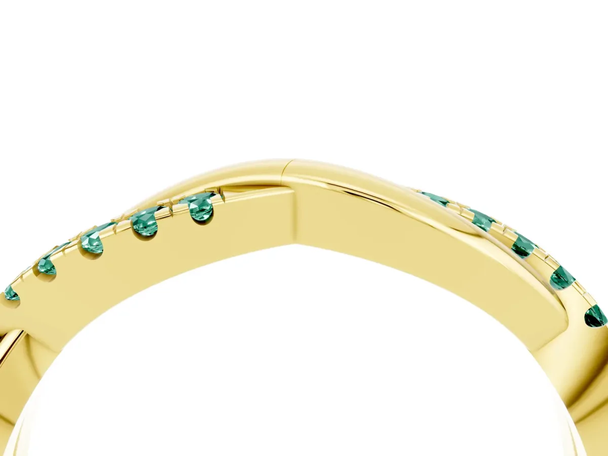 Round Green Sapphire Twisted Infinity Band with Prong Setting Yellow gold