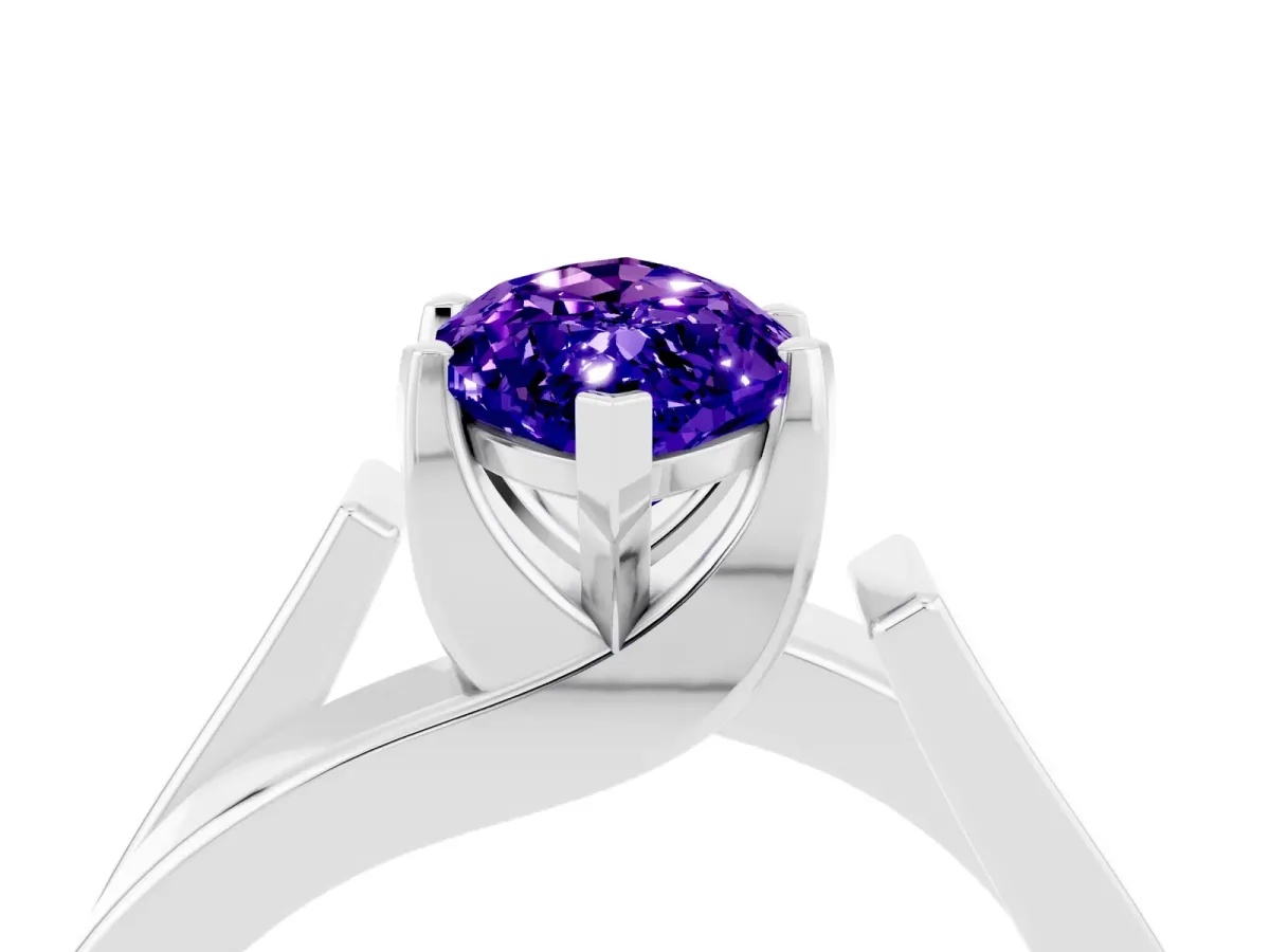Modern Tension Set Marquise Cut Tanzanite Solitaire Wide Band Ring Silver