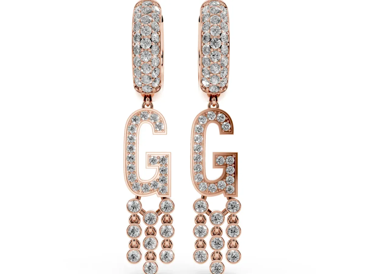 Round Diamond Initial G Huggie Hoop Earrings Rose gold