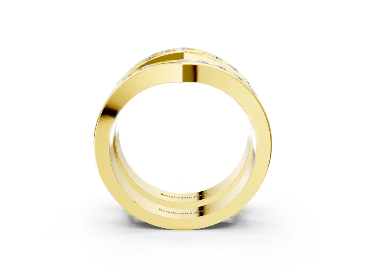 Round Diamond Channel-Set Chevron Band Yellow gold