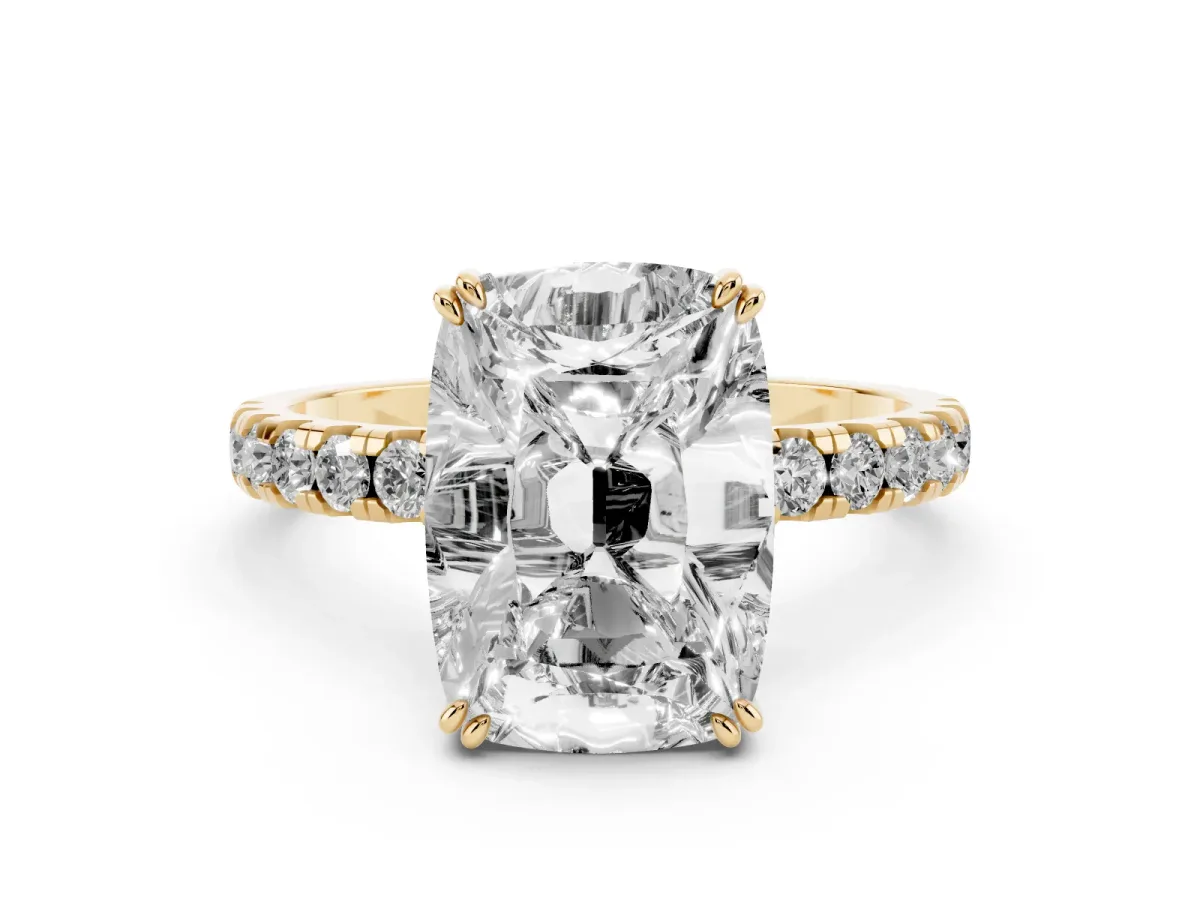Old Mine Elongated Cushion Diamond Pave Band Ring Yellow gold