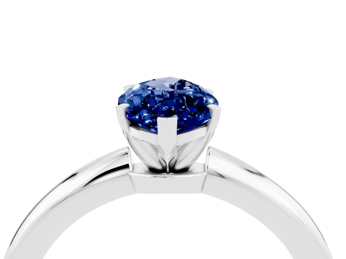 Marquise Cut Blue Sapphire Solitaire Ring with Six-Prong Setting and Classic Band Silver