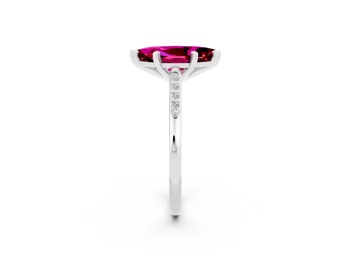 Marquise Cut Garnet Solitaire Ring with Channel Set Round Band and Prong Setting Silver