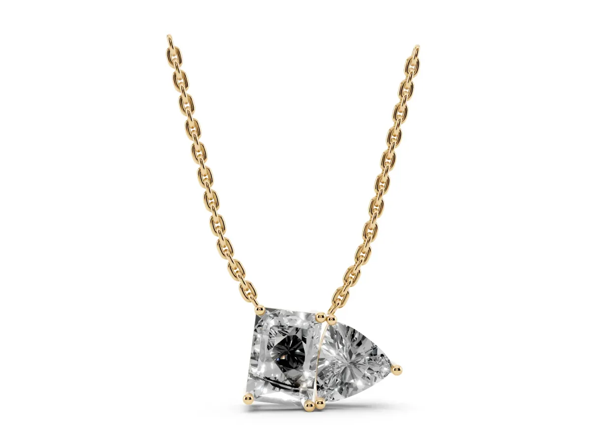 Radiant and Trillion Diamond Two-Stone Pendant with Prong Setting Yellow gold