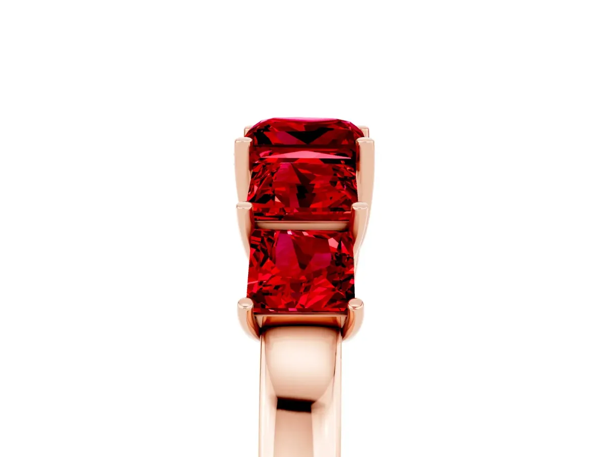 Princess Cut Five-Stone Ruby Ring with Classic Prong Setting Rose gold