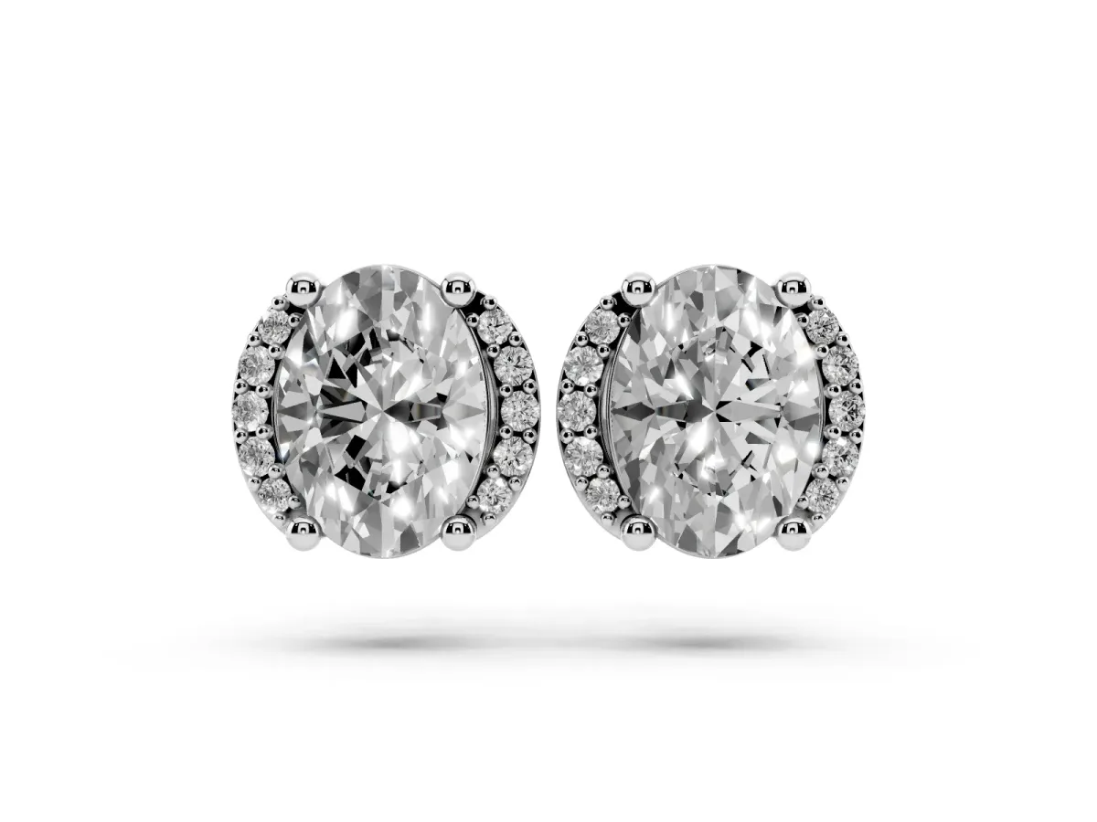 Oval Diamond Half Halo Stud Earrings Silver