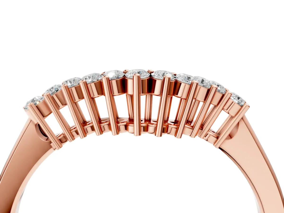 Round Diamond V-Shaped White Gold Band with Prong Setting Rose gold