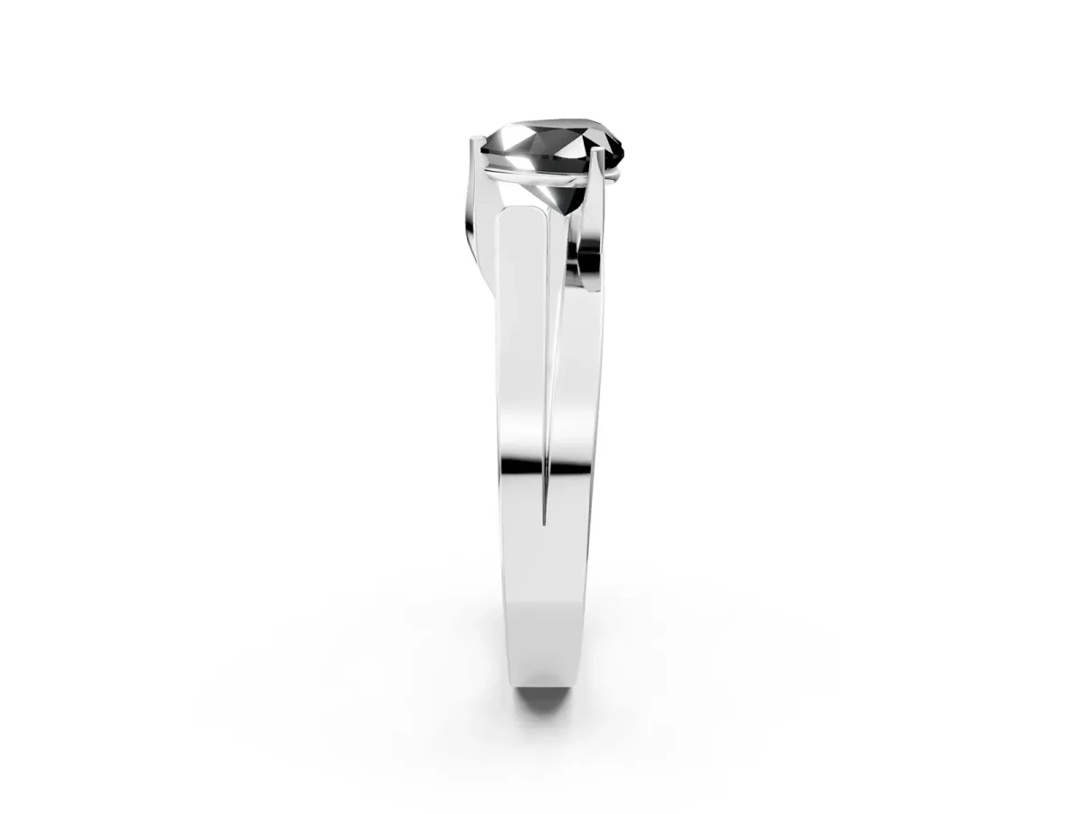 Fancy Black Modern Tension Set Heart Cut Diamond Solitaire Wide Band Ring Silver