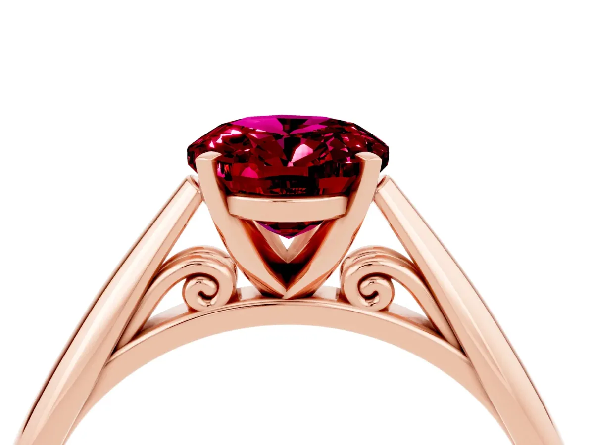 Oval Cut Garnet Solitaire Engagement Ring with Cathedral Setting and Four-Prong Mount Rose gold