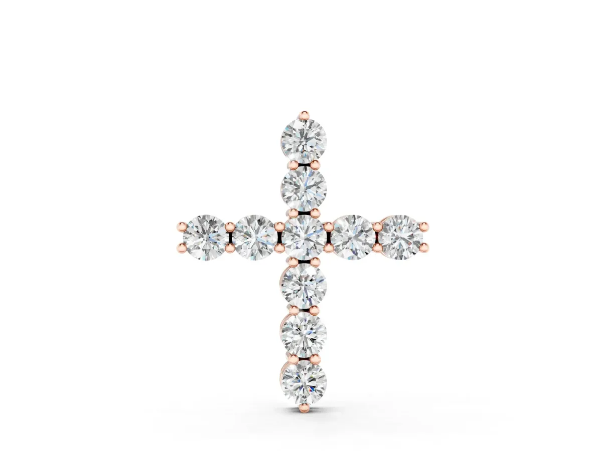 Round Diamond Prong-Set Cross Pendant Rose gold