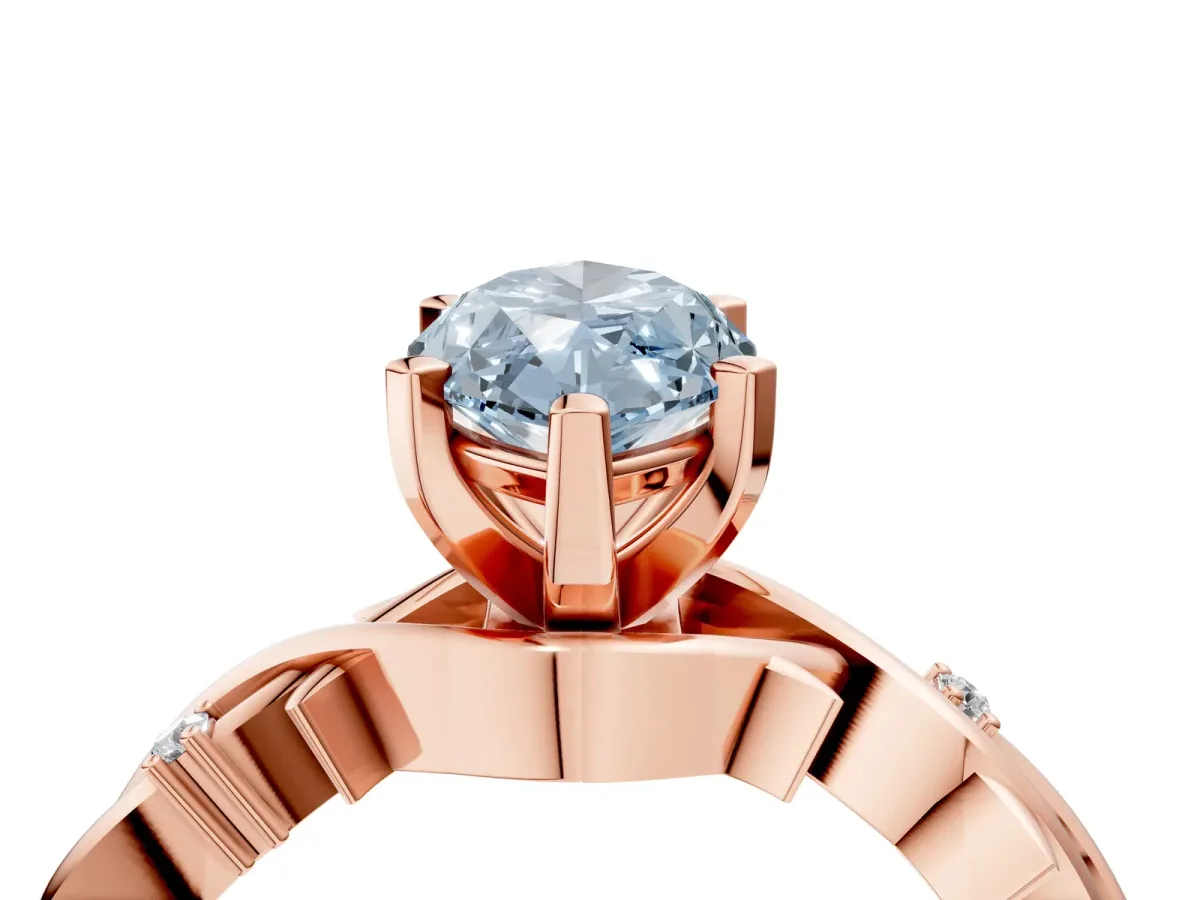 Fancy Blue Marquise Cut Diamond Solitaire Ring with Twisted Band and Prong Setting Rose gold