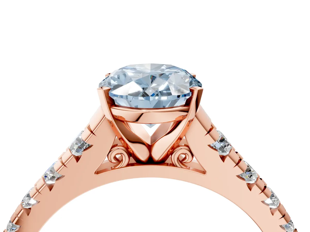 Fancy Blue Oval Cut Diamond Cathedral Solitaire Ring with Round Pavé Band Rose gold