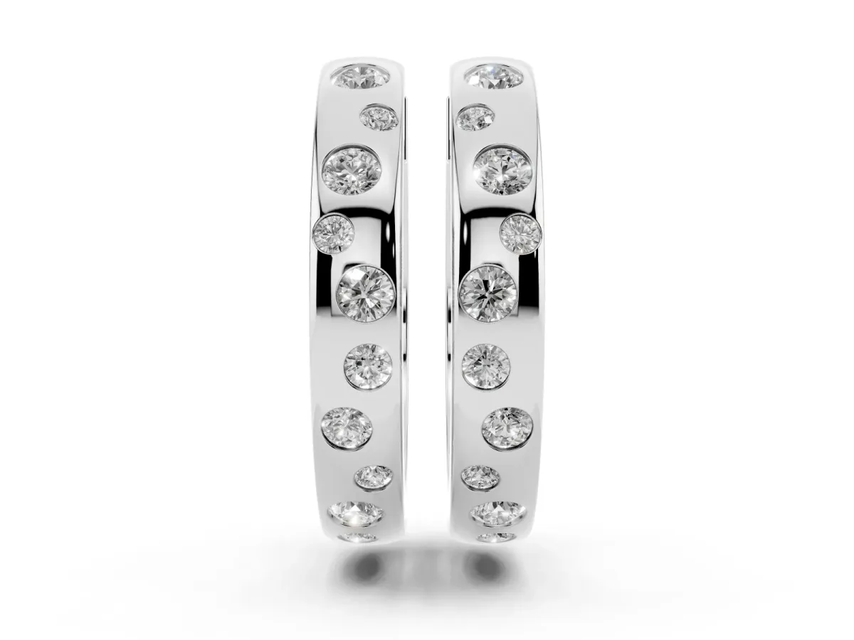 Round Diamond Mosaic Hoop Earrings Silver
