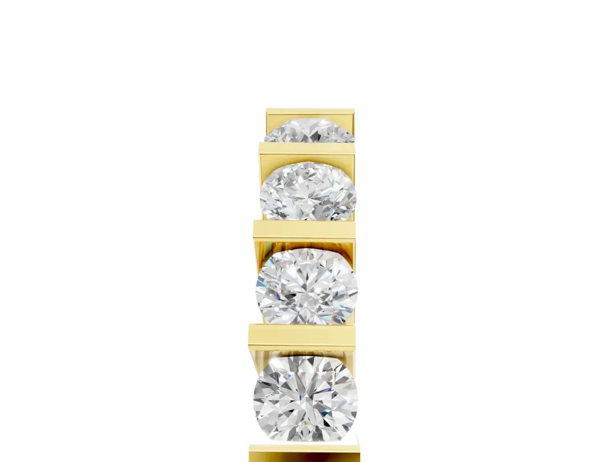 Channel Set Round Diamond Half Eternity Band with Bar Prong Setting Yellow gold