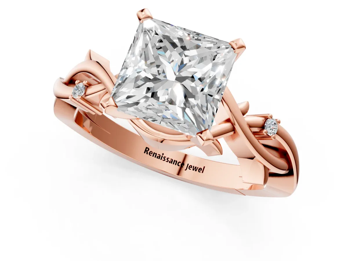 Princess Cut Diamond Solitaire Ring with Twisted Band and Prong Setting Rose gold