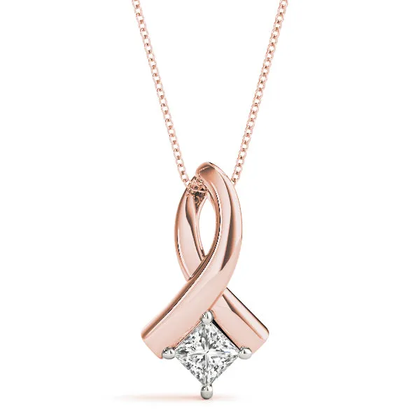 Princess Cut Solitaire Pendant with Twist Prong Setting Rose gold