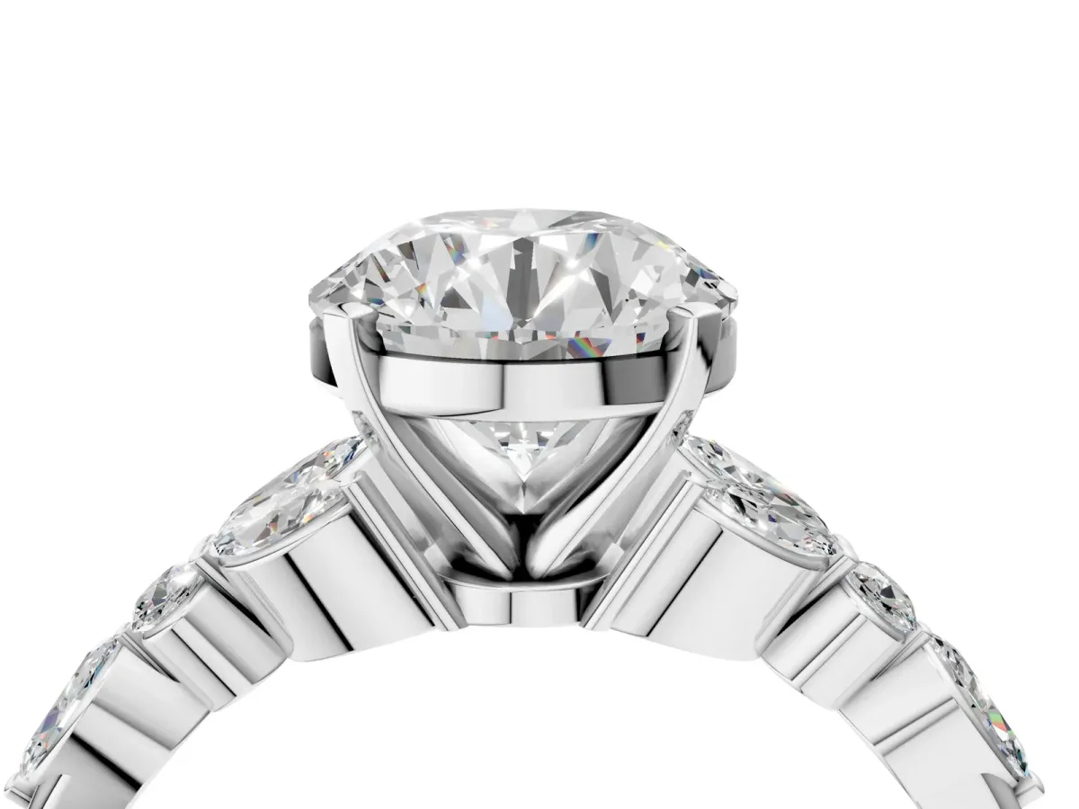 Round Cut Diamond Solitaire Ring with Side Stones and Four-Prong Setting White gold