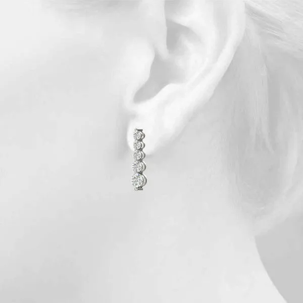 Round Diamond Prong Set Drop Earrings Silver