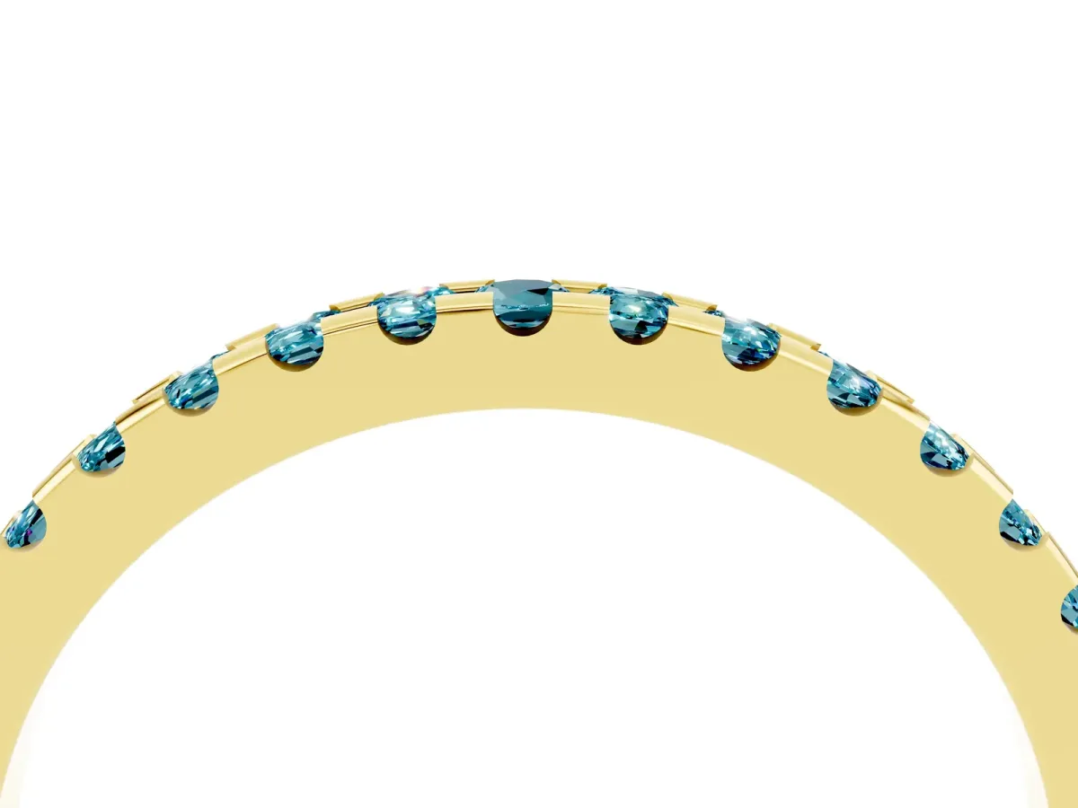 Round Blue Topaz Pavé Set Eternity Band with Micro Prong Setting Yellow gold