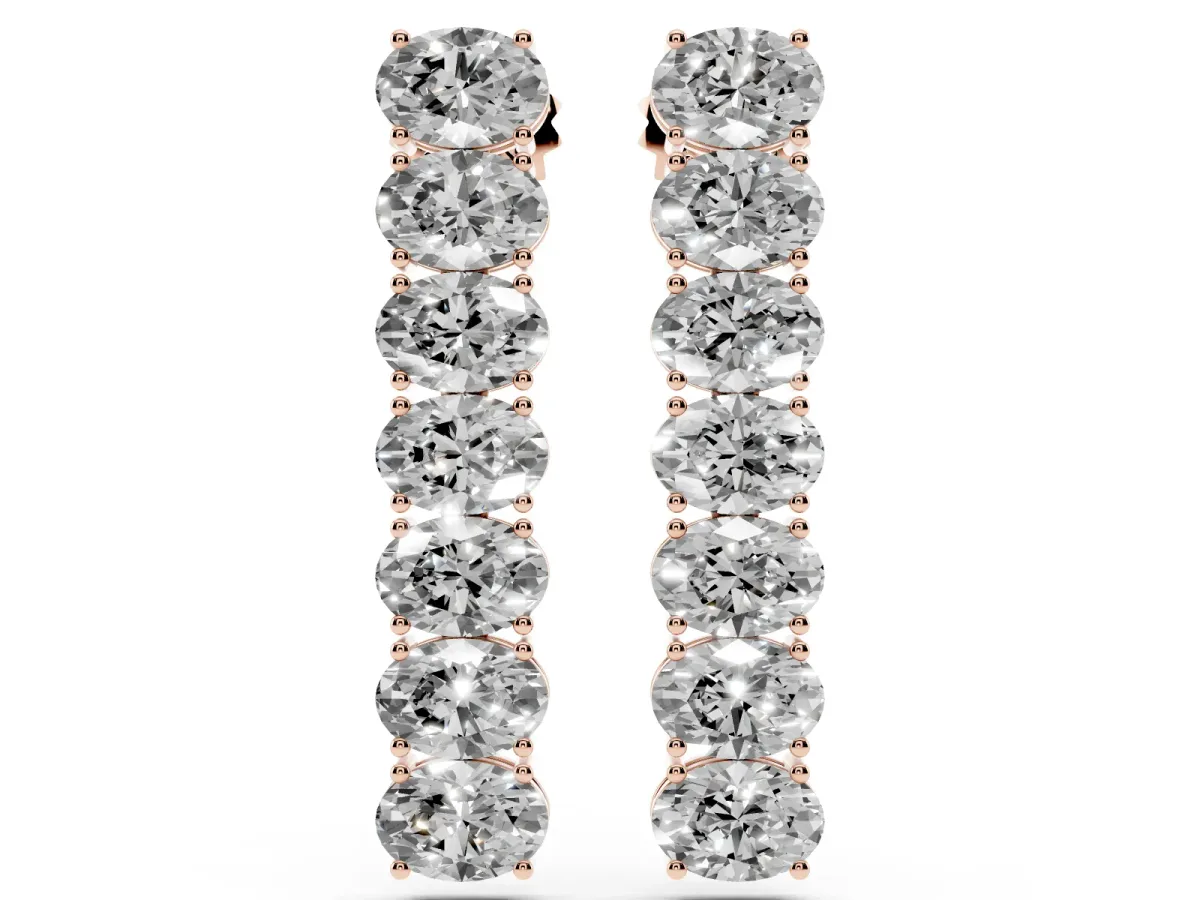 Oval Diamond Huggie Hoop Earrings Rose gold