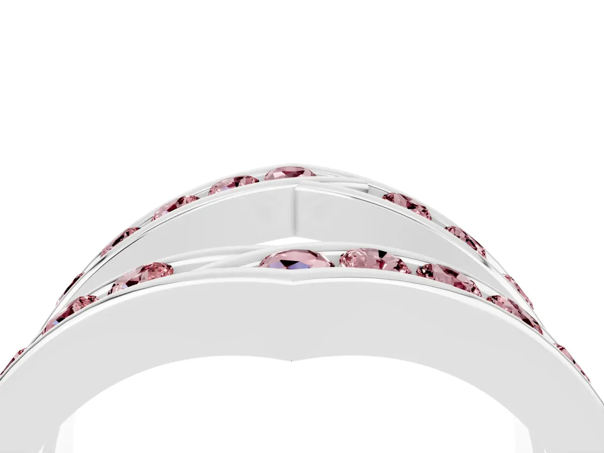 Round Morganite Channel-Set Chevron Band Platinum