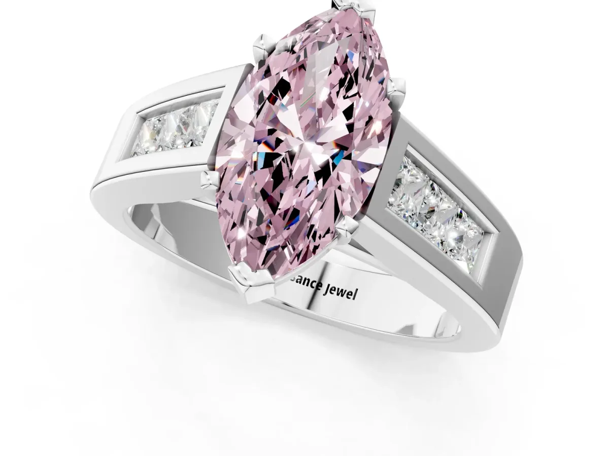 Fancy Pink Marquise Cut Cut Channel Set Solitaire Ring with Four-Prong Setting Platinum