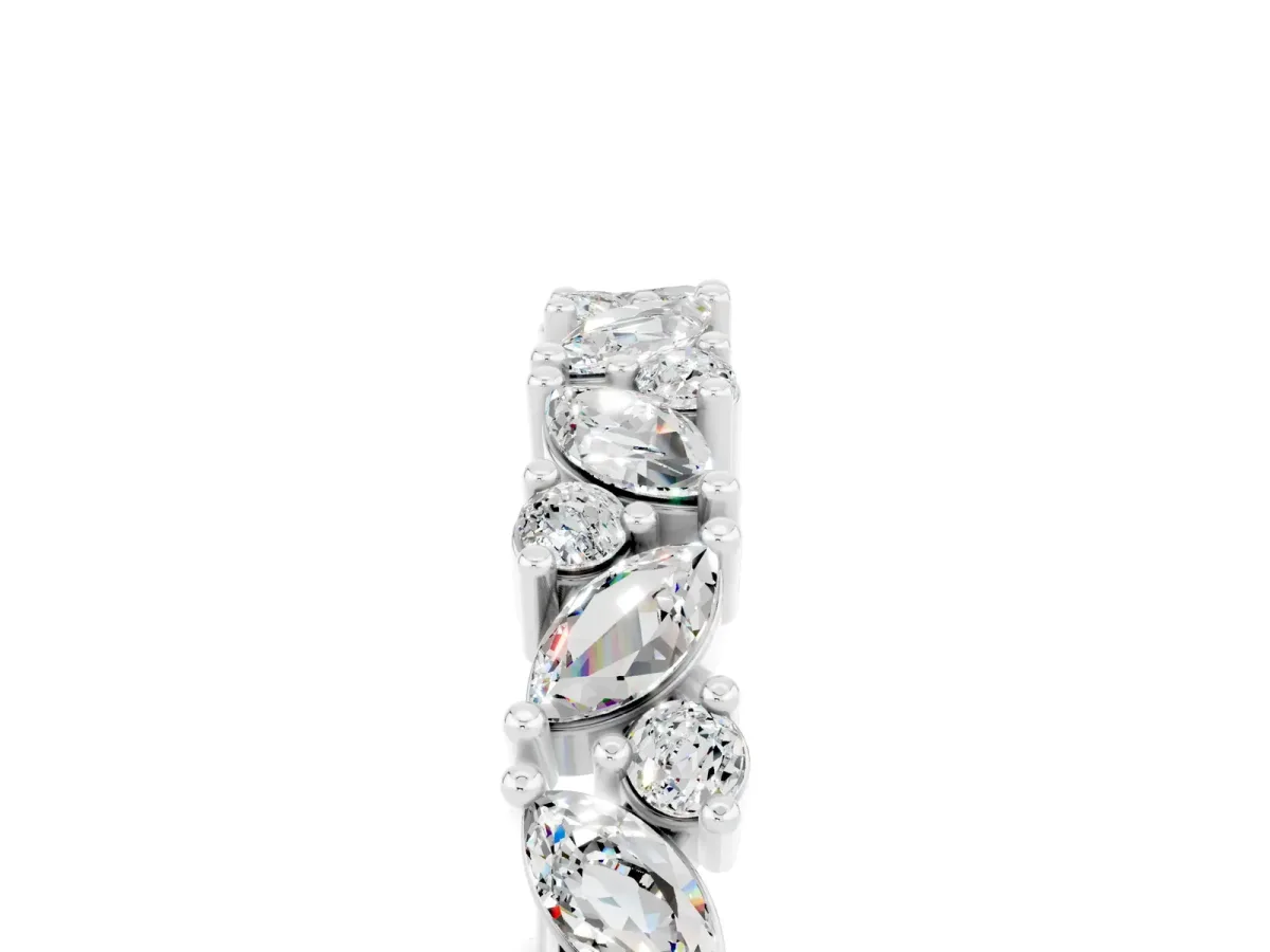 Marquise and Round Moissanite Vine Eternity Band with Prong Setting Silver