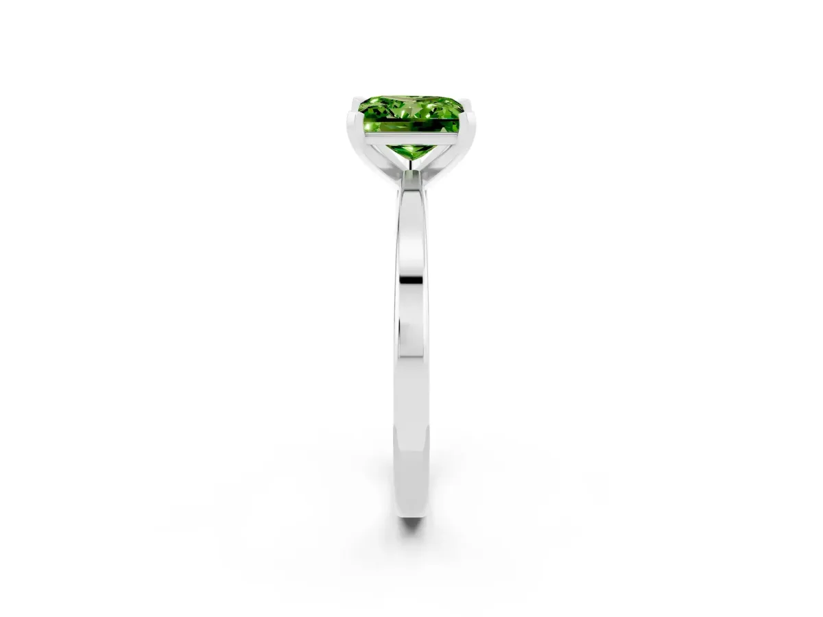 Princess Cut Peridot Solitaire Engagement Ring with Classic Band and Four-Prong Setting Silver