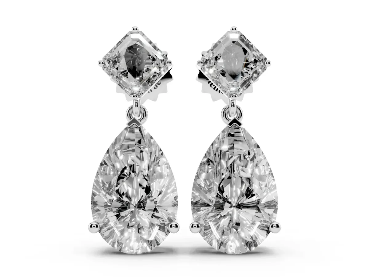 Princess and Pear Diamond Drop Earrings White gold