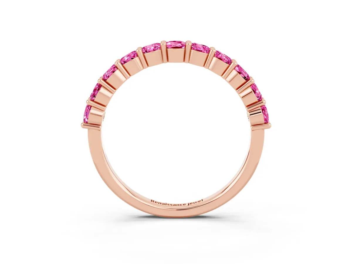Round Pink Sapphire Half Eternity Band with Prong Setting Rose gold