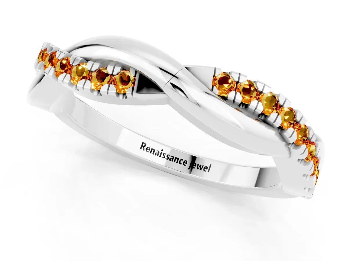 Round Citrine Twisted Infinity Band with Prong Setting White gold