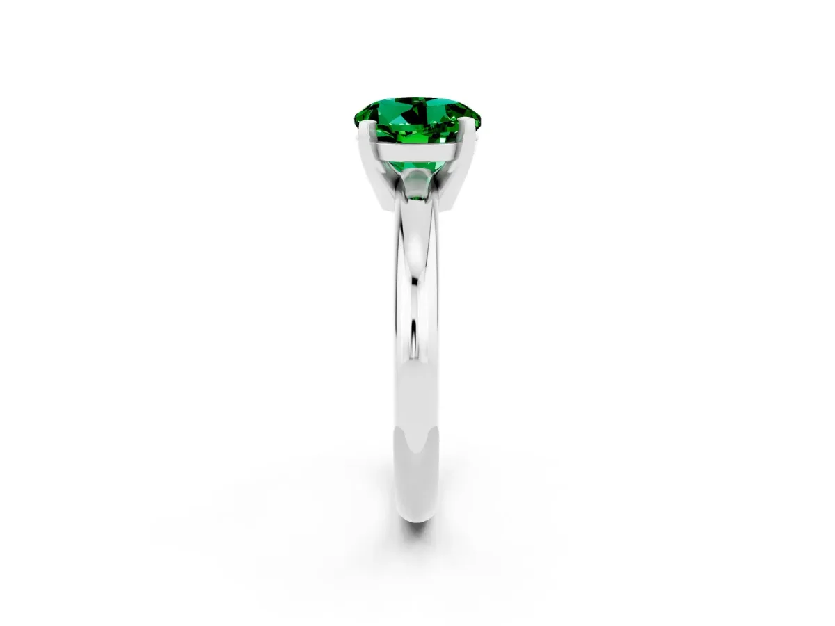 Round Cut Emerald Solitaire Engagement Ring with Round Band and Four-Prong Setting Platinum