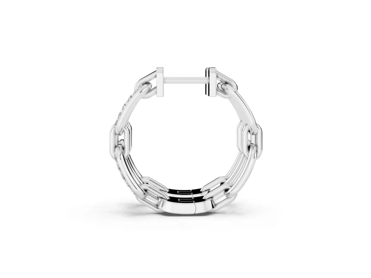 Round Cut Diamond Paperclip Hoop Earrings Silver