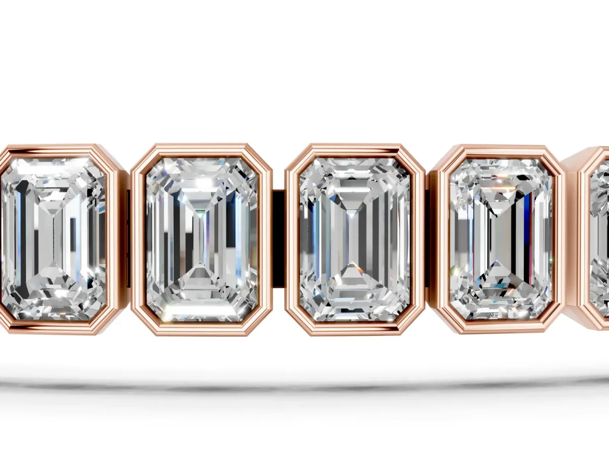 Emerald Cut Diamond Tennis Bracelet with Bezel Setting Rose gold