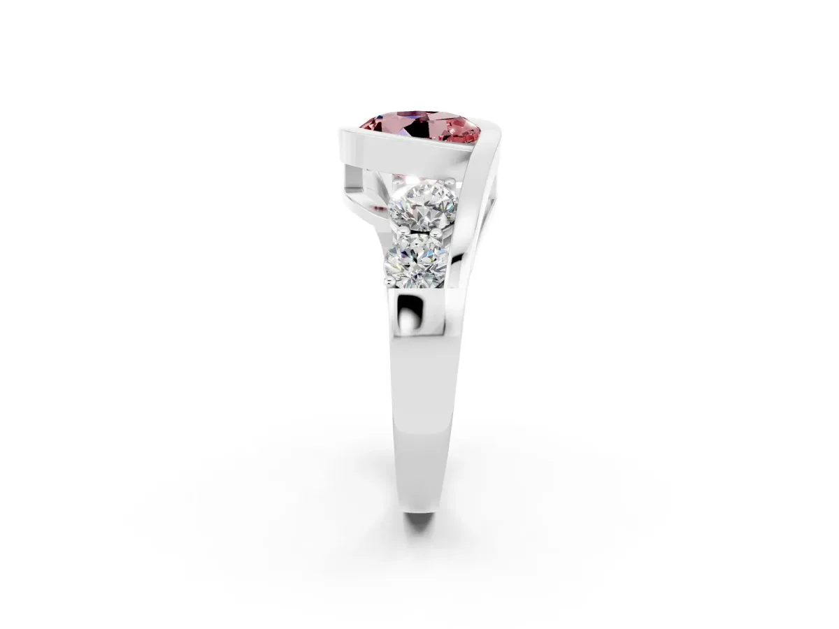 Bezel Set Round Cut Morganite Bypass Ring with Round Accents Platinum