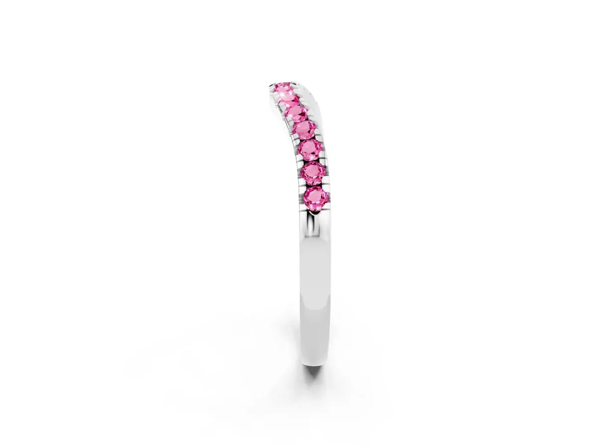 Pink Sapphire Pavé Curved Wedding Band White gold