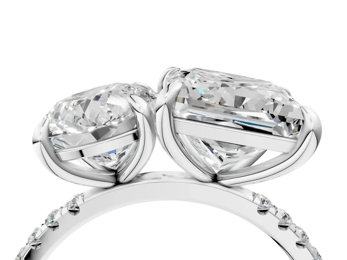 Round and Princess Toi Moi Ring with Prong Setting and Micro Pave Band Silver
