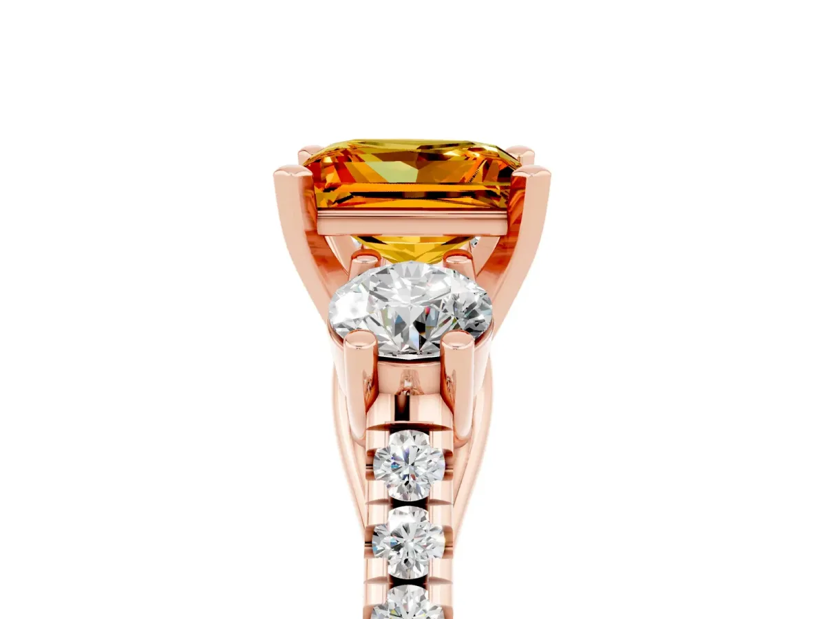 Three-Stone Princess Cut Citrine Pavé Band with Four-Prong Setting Rose gold
