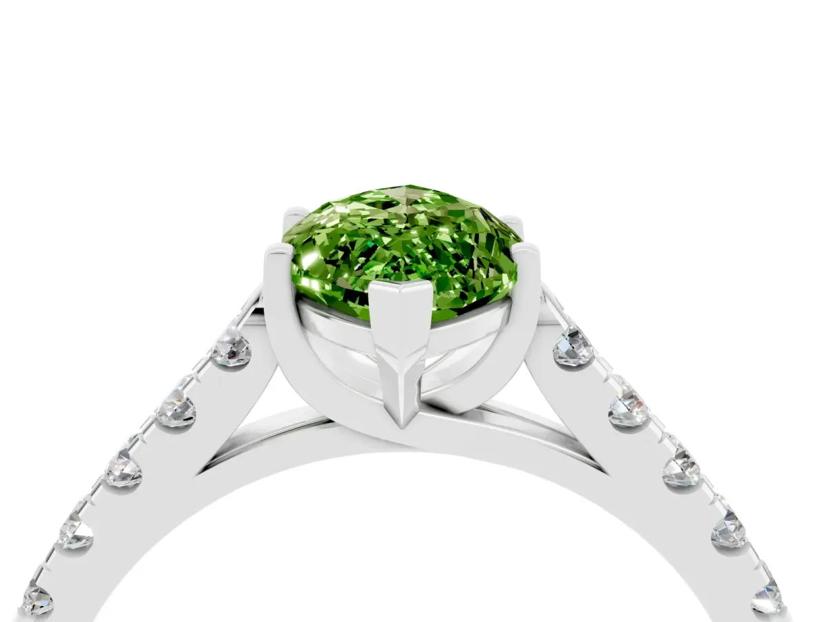 Marquise Cut Peridot Pavé Band Solitaire Ring with Prong Setting Silver