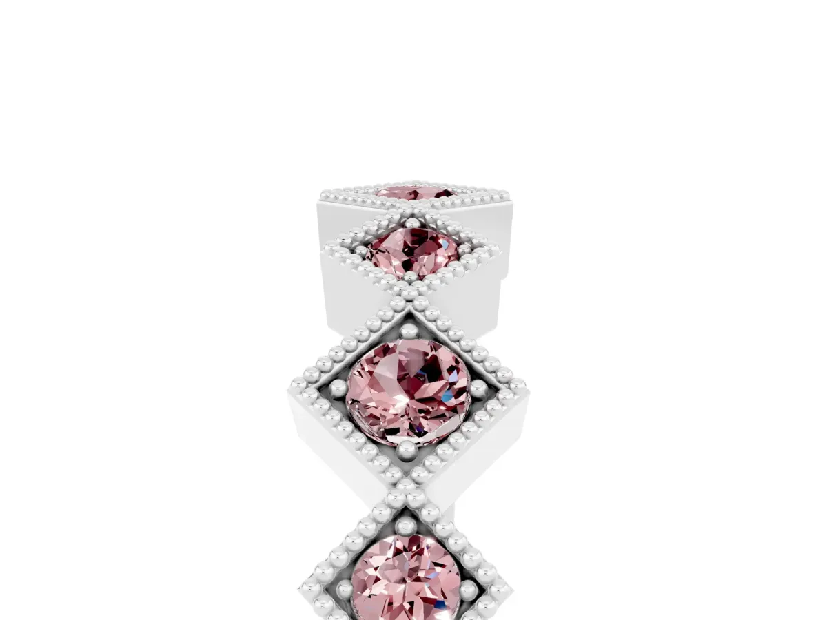 Milgrain Square Bezel Round Morganite Chevron Band Silver