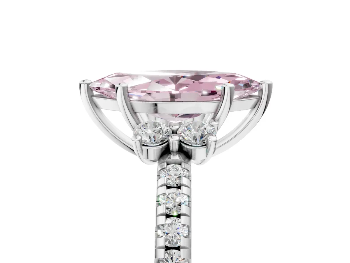 Fancy Pink Marquise Cut Diamond Three-Stone Pave Band with Four-Prong Setting Silver