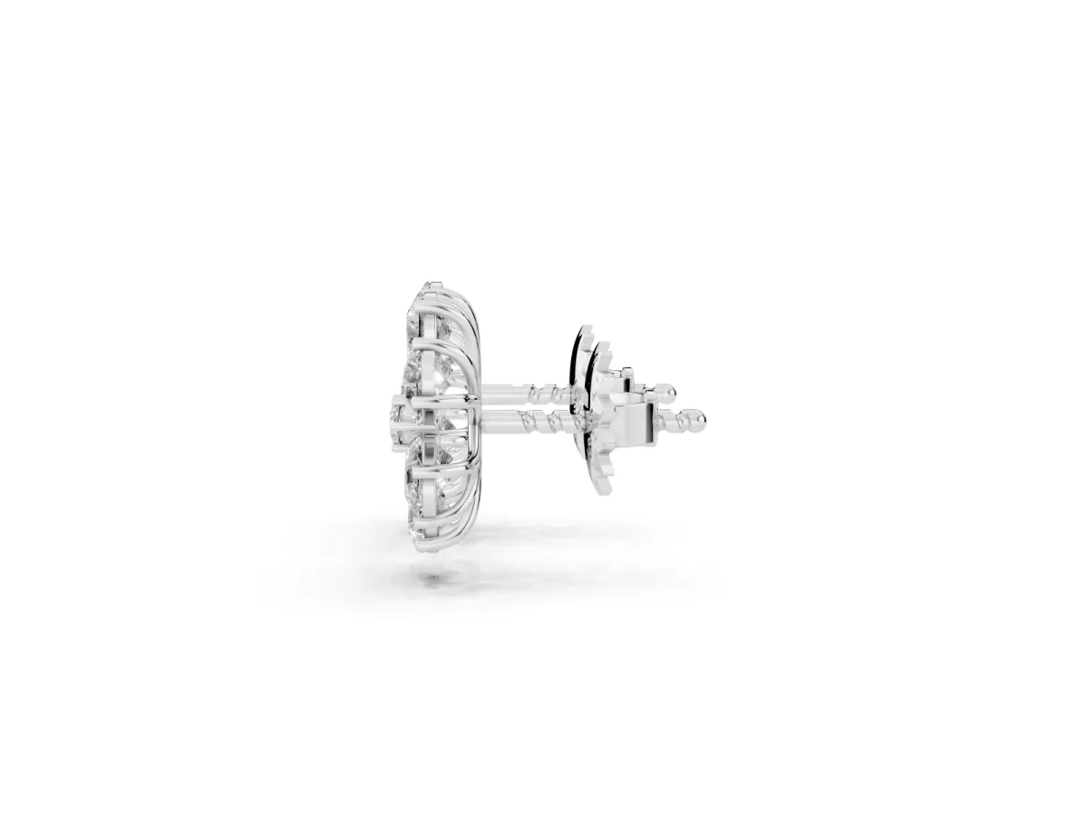 Pear Cut Diamond Floral Cluster Stud Earrings Platinum