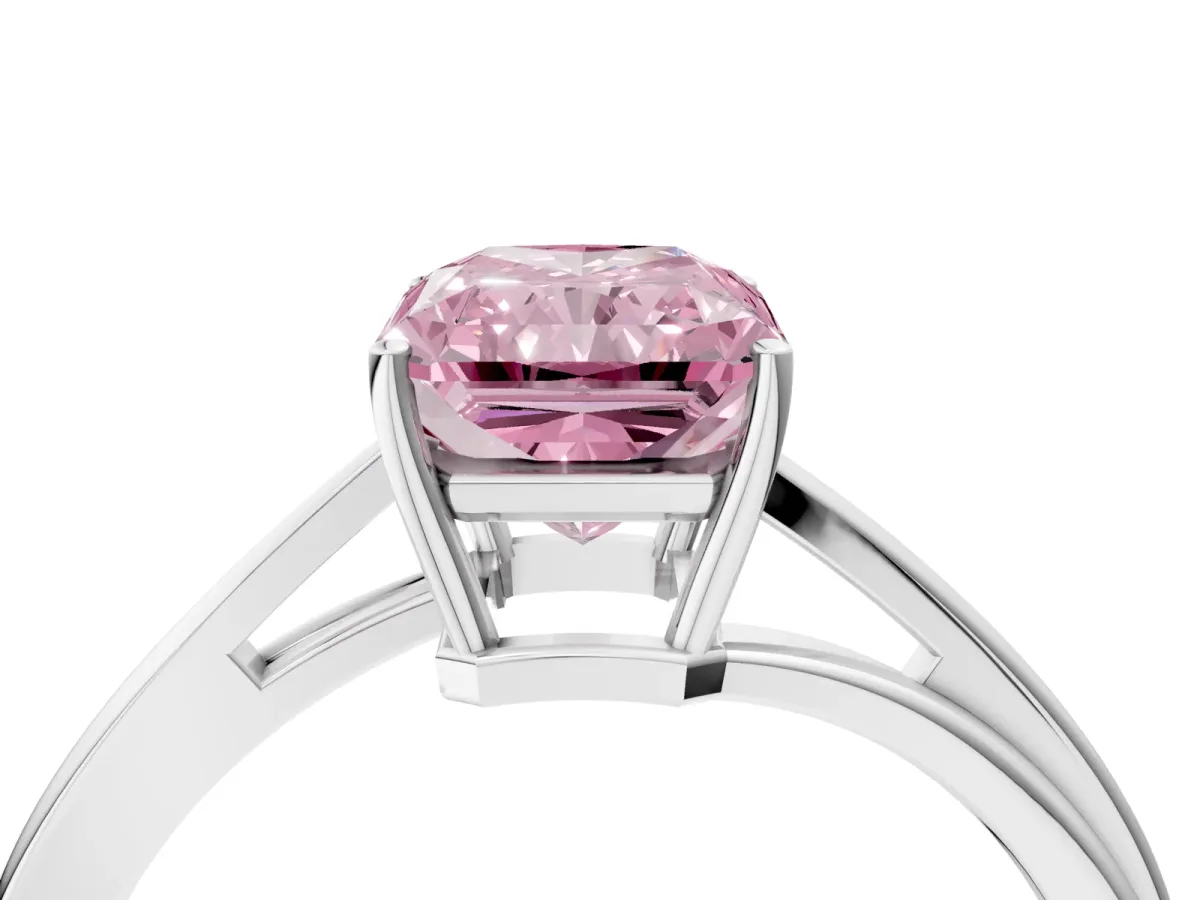 Fancy Pink Radiant Cut Cut Solitaire Twist Band Ring with Four-Prong Setting Platinum