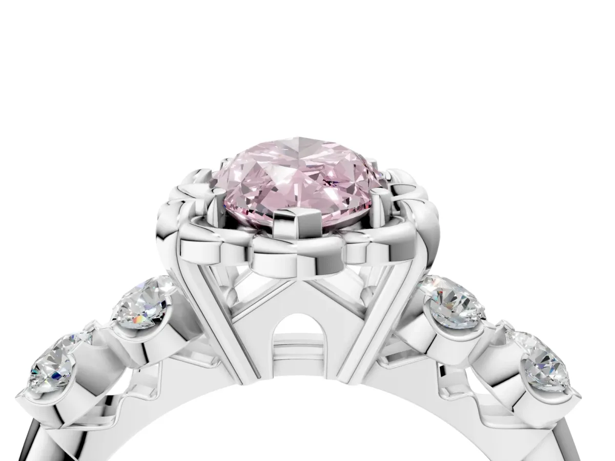 Fancy Pink Marquise Cut Cut Diamond Floral Halo Engagement Ring with Shared Prong Setting Silver