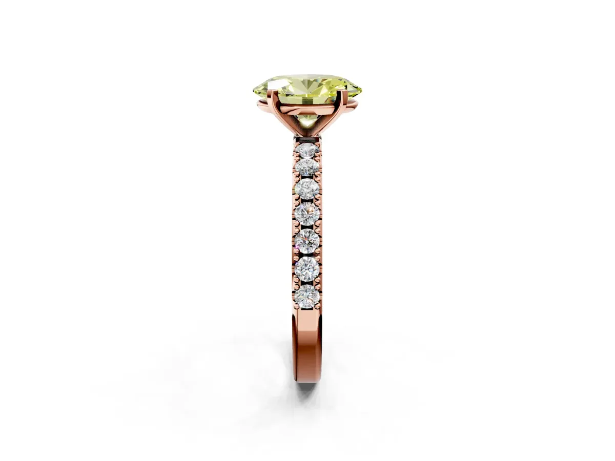 Fancy Yellow Oval Cut Diamond Solitaire Pavé Band with Four-Prong Setting Rose gold