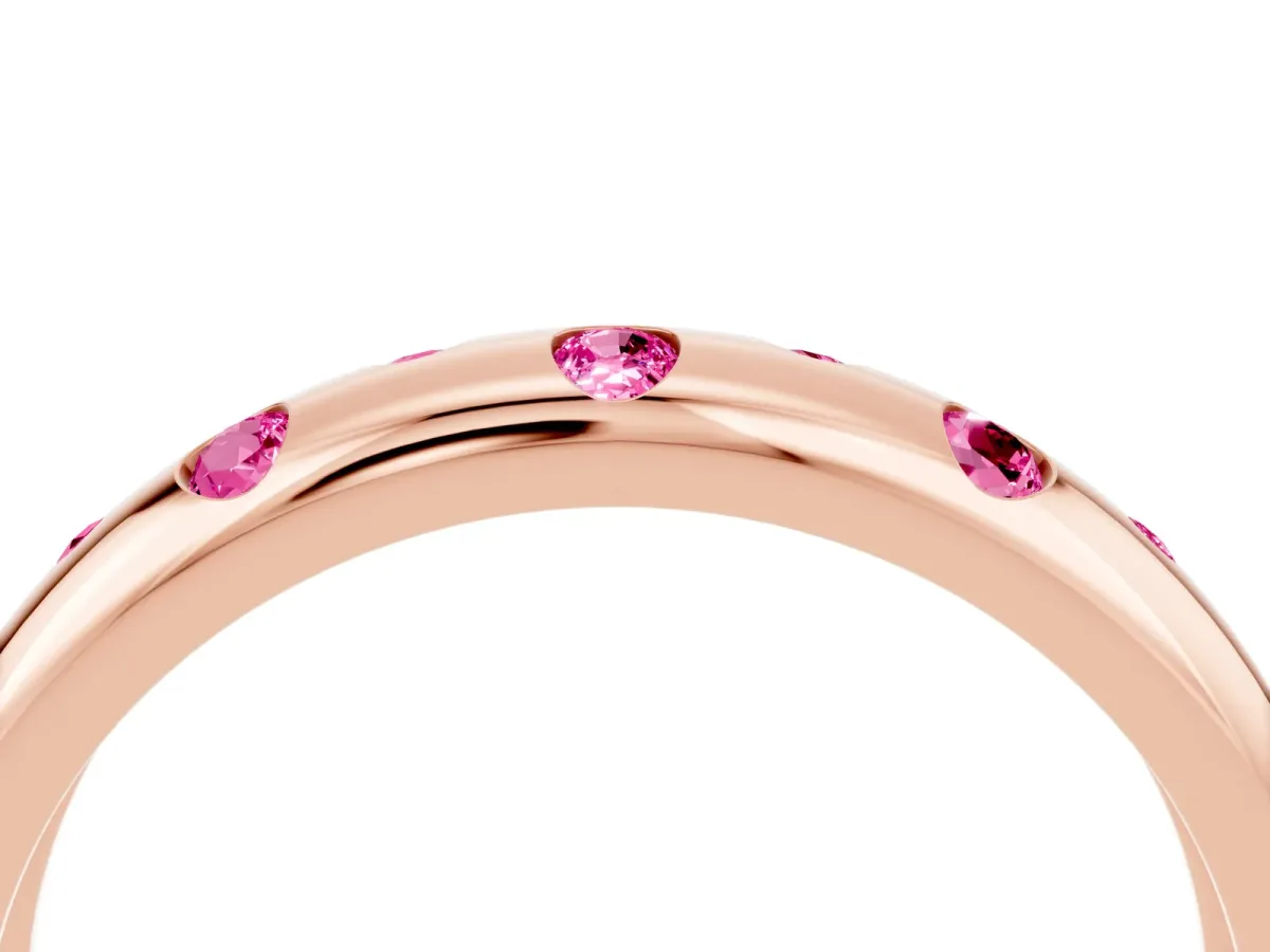 Round Pink Sapphire Flush-Set Comfort Fit Band Rose gold