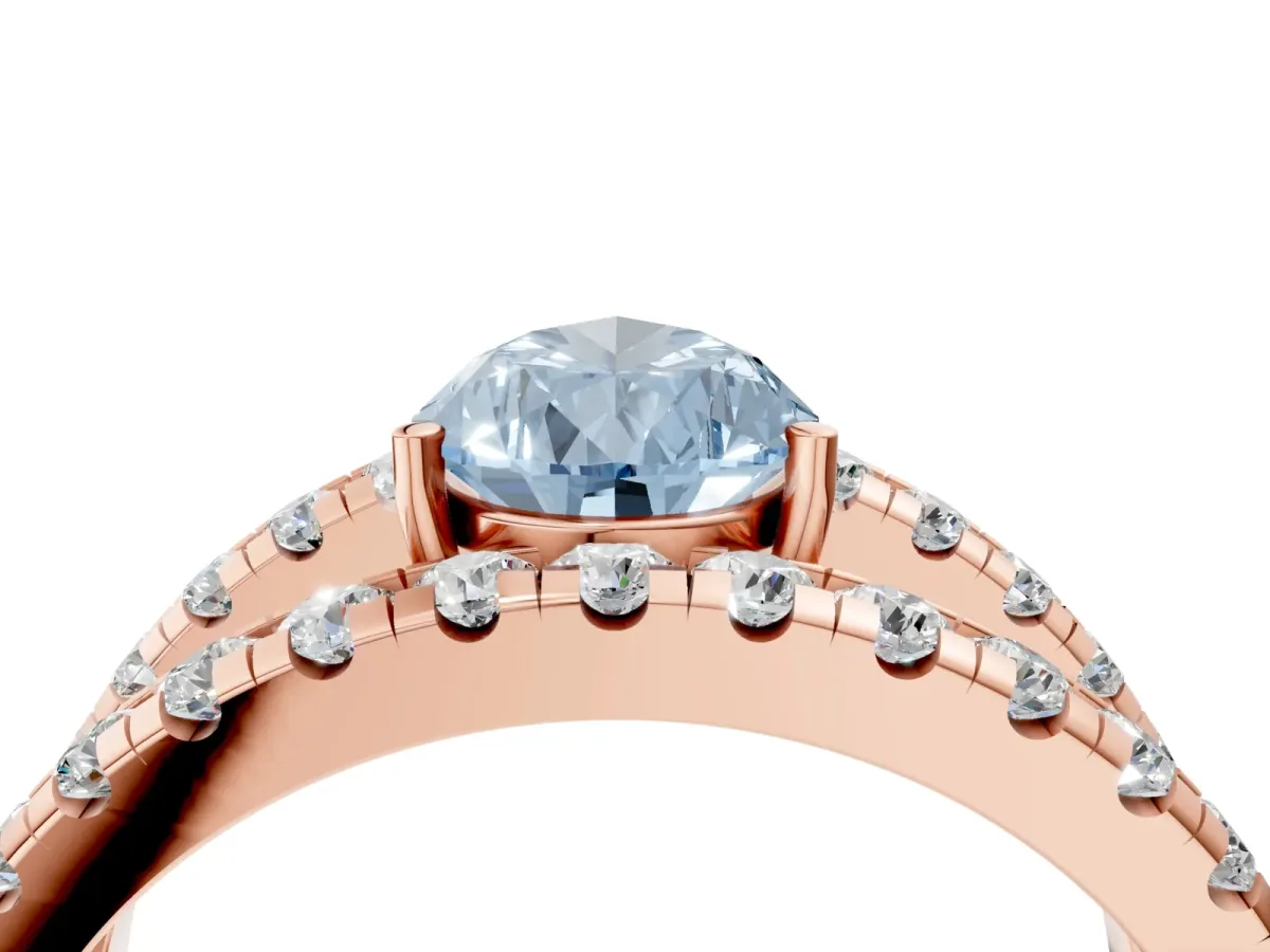 Fancy Blue Pear Cut Solitaire Split Shank Pave Diamond Ring Rose gold