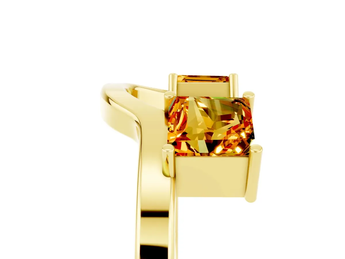 Princess Cut Citrine Two-Stone Open Band Ring with Four-Prong Setting Yellow gold
