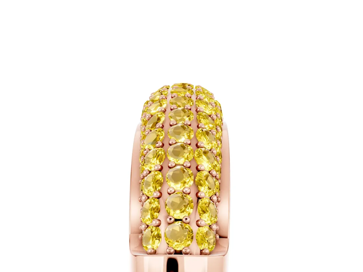 Three-Row Pavé Round Yellow Sapphire Dome Band Rose gold