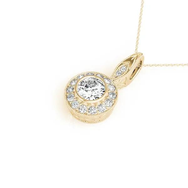 Round Halo Bezel Set Pendant Yellow gold